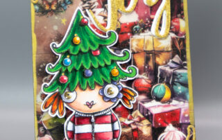 Christmas ATC featuring AALL & Create Janet Klein Tree Kids stamp set along with dies and washi tape!
